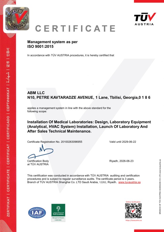 ABM ISO 9001:2015 certificate issued by TÜV Austria